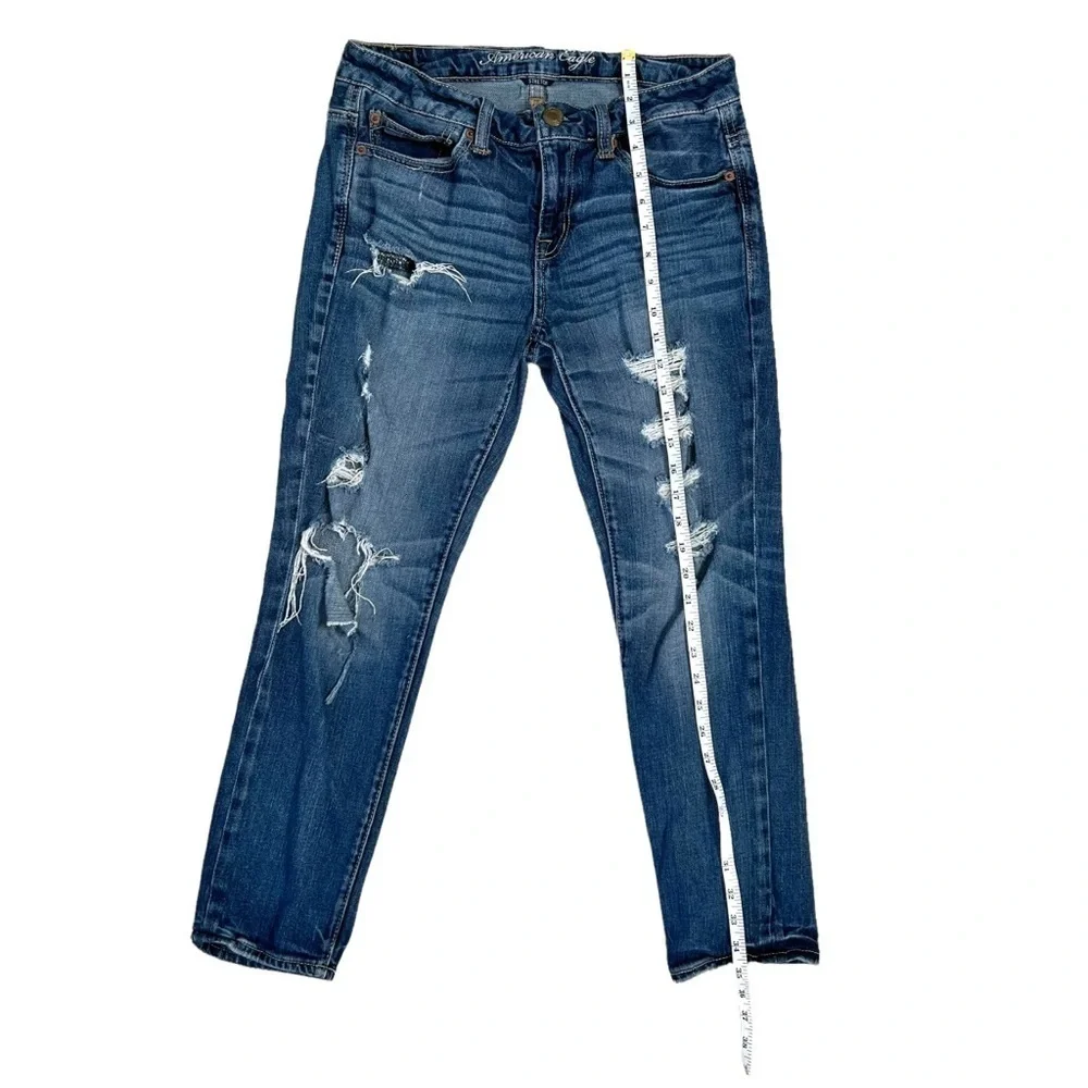 American Eagle AEO Y2K Distressed Grunge Frayed Slouchy Mid Rise Jeans Size 4